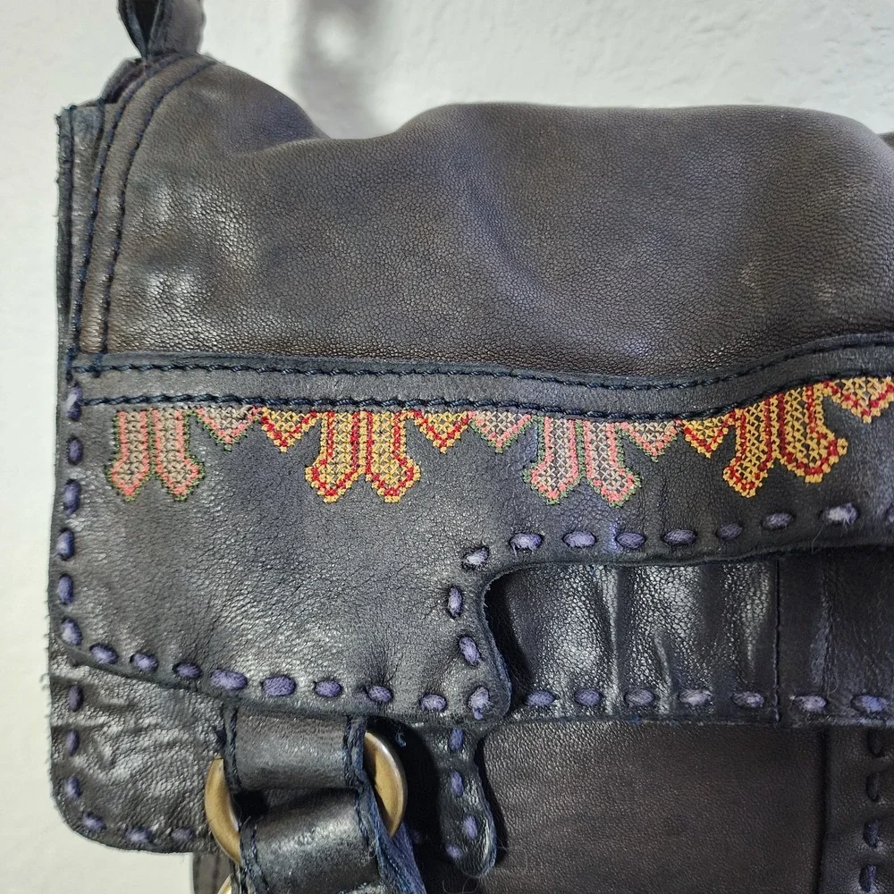 Lucky Brand Womens Boho Aztec Abbey Road Leather Shoulder Bag Purse Satchel